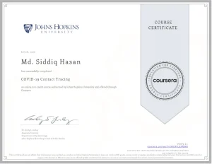 "COVID-19 Contact Tracing" a course offered by Coursera done by Md. Siddiq Hasan