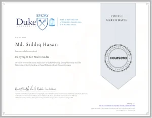 Copyright for Multimedia A course offered by Coursera Platform Completed by Md. Siddiq Hasan