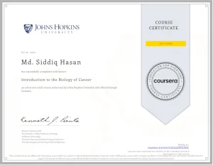 Introduction to the Biology of Cancer a course of coursera done by Md. Siddiq Hasan