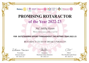 Promising Rotaractor award certificate, 2023
